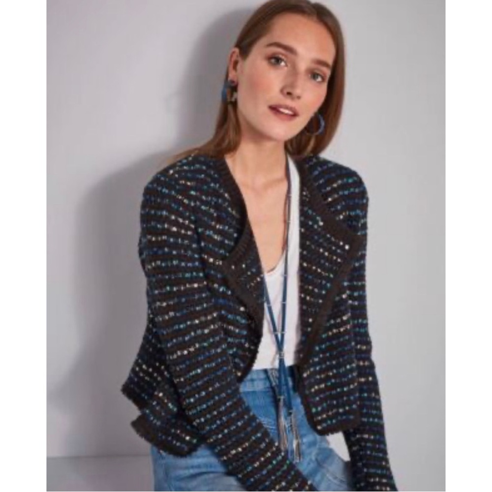WHBM White House Black Market Sweater Jacket Blue Tweed XS - Picture 10 of 12